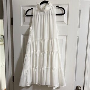 TCEC White Sleeveless Ruffle Tiered Mini Dress with Pockets Size Large
